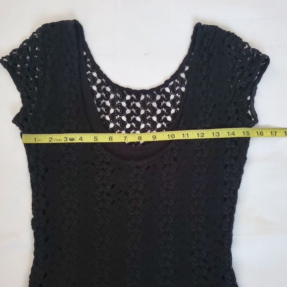 Free People Women's Black Eyelet Lace Crochet Cap Sleeve Bodycon Dress Size SP - Picture 8 of 13